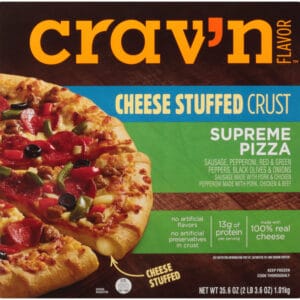 Supreme Sausage  Pepperoni  Red & Green Peppers  Black Olives & Onions Cheese Stuffed Crust Pizza