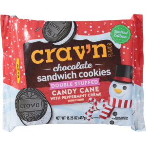 Crav'n Flavor Double Stuffed Candy Cane Sandwich Cookies with Peppermint Creme 15.25 oz