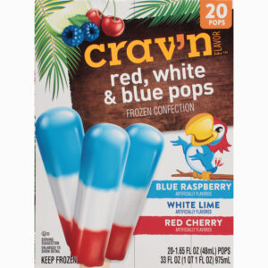 Crav'n Flavor Red  White & Blue Pops Blue Raspberry/White Lime/Red Cherry Frozen Confection 20 ea