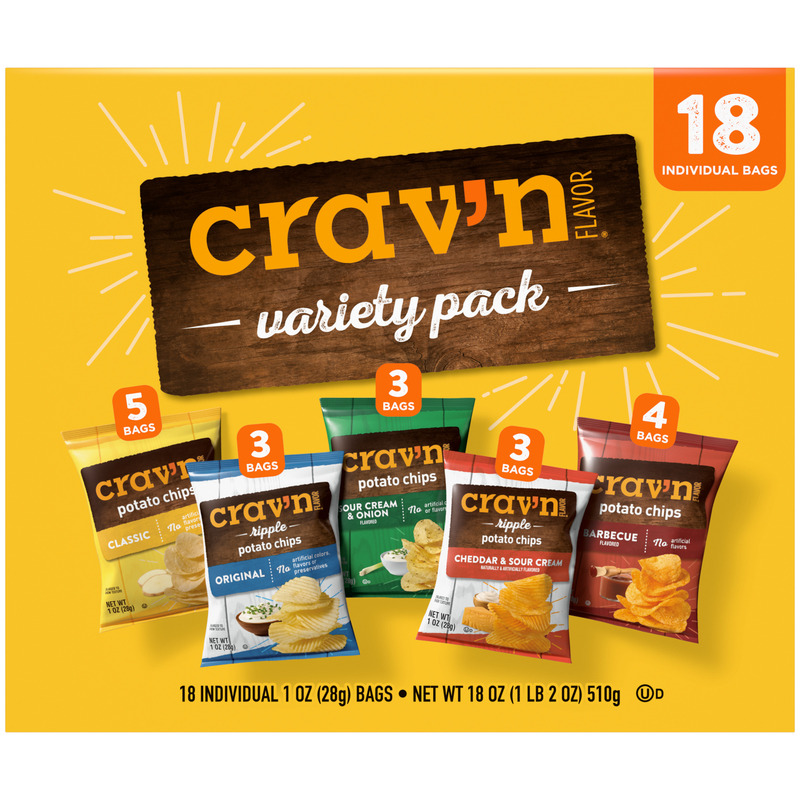 Crav’n Flavor Assorted Potato Chips Variety Pack 18 – 1 oz Bags