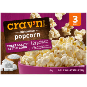 Crav'n Flavor Kettle Corn Sweet & Salty Microwave Popcorn 3 - 3.3 oz Bags