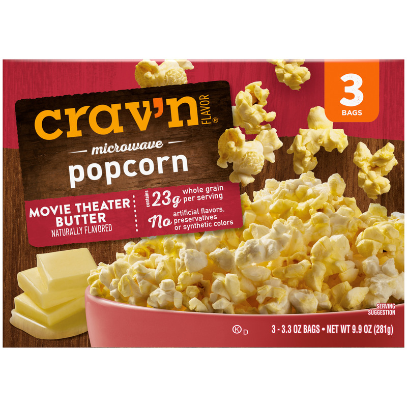 Crav’n Flavor Movie Theater Butter Microwave Popcorn 3 – 3.3 oz Bags