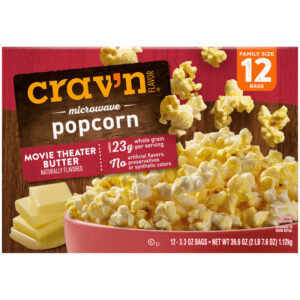 Crav'n Flavor Movie Theater Butter Microwave Popcorn Family Size 12 - 3.3 oz Bags