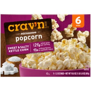 Crav'n Flavor Sweet & Salty Kettle Corn Microwave Popcorn 6 - 3.3 oz Bags