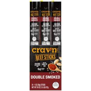 Crav'n Flavor Zero Sugar Double Smoked Beef Sticks 24 - 1 oz Sticks