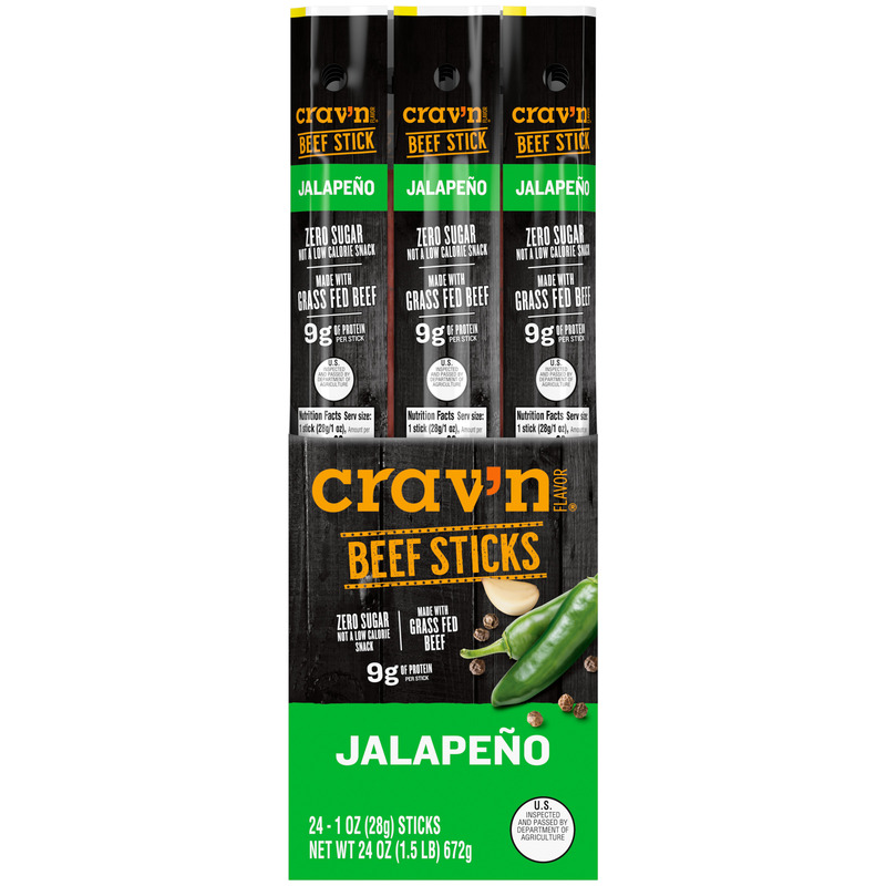 Crav’n Flavor Zero Sugar Jalapeno Beef Sticks 24 – 1 oz Sticks